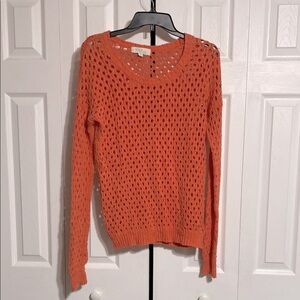 Olive & Oak Orange Crew Neck Sweater with Open Knit Design
